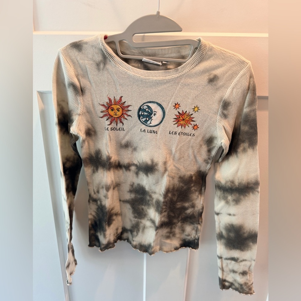 Mighty Fine Le Soleil La Lune Celestial Tie Dye Waffle Knit Top Long Sleeve SM